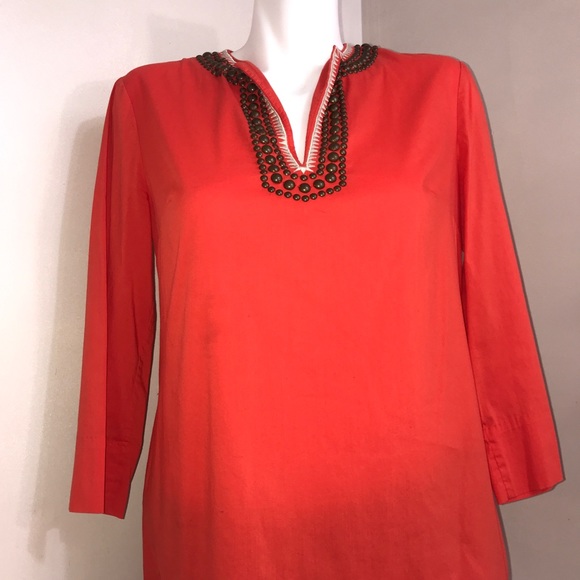 Anne Klein Bright Orange Summery Brass Bead Top - Picture 4 of 14